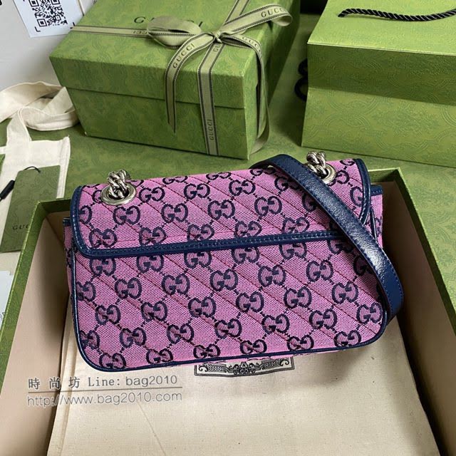 Gucci专柜新款女包, 古驰GG Marmont印花布链条包 Gucci单肩斜挎包 446744  gdj1713